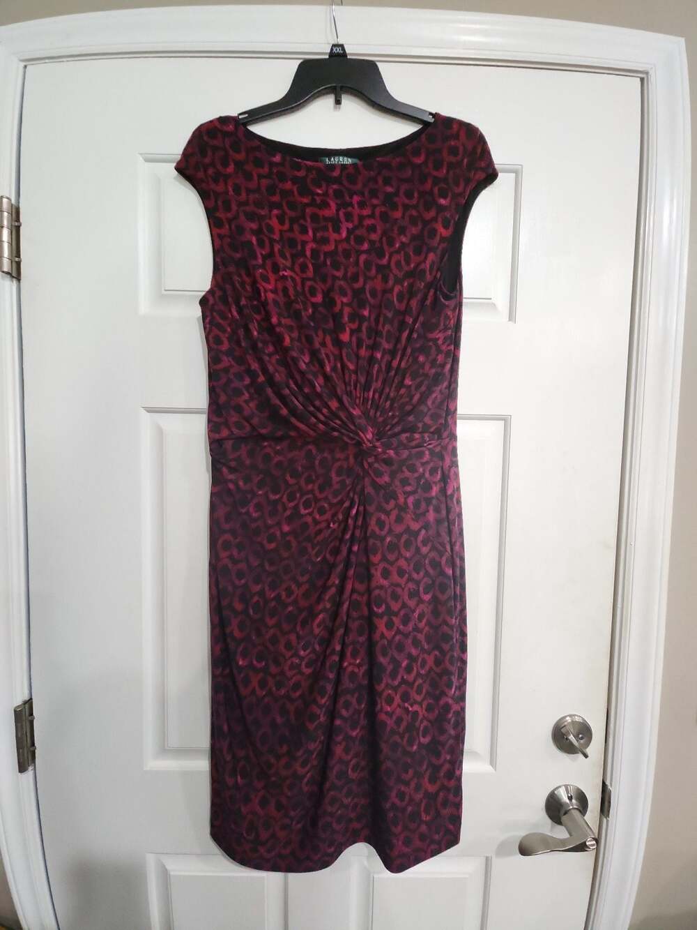 Lauren Ralph Lauren Black Red Pink Multi Twist Knot Ruched Sheath Dress Size 4